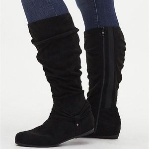 Black Faux Suede Knee-High Boots Extra Wide Calf
